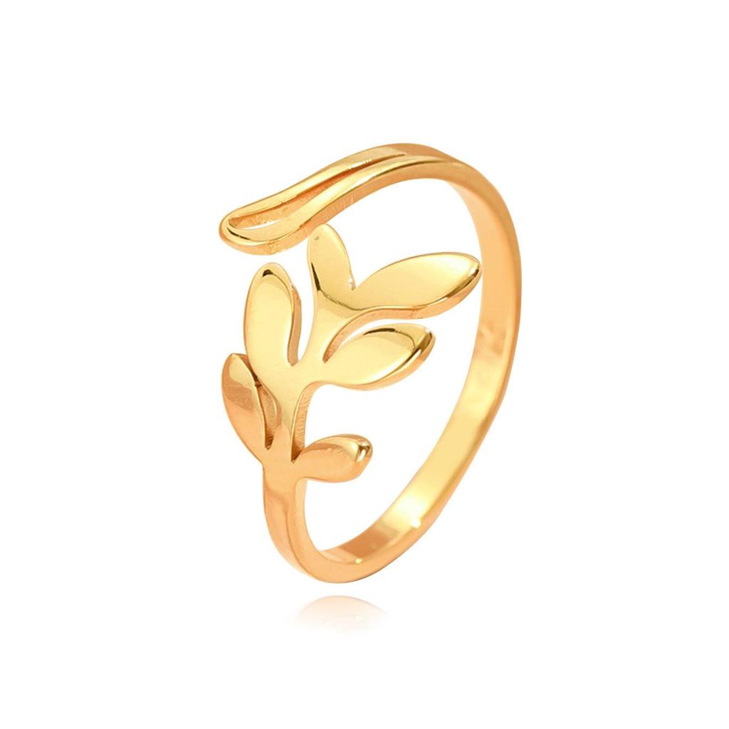 Elegant Adjustable Mori Style Leaf Ring for Girls - Fashionable Stainless Steel Design