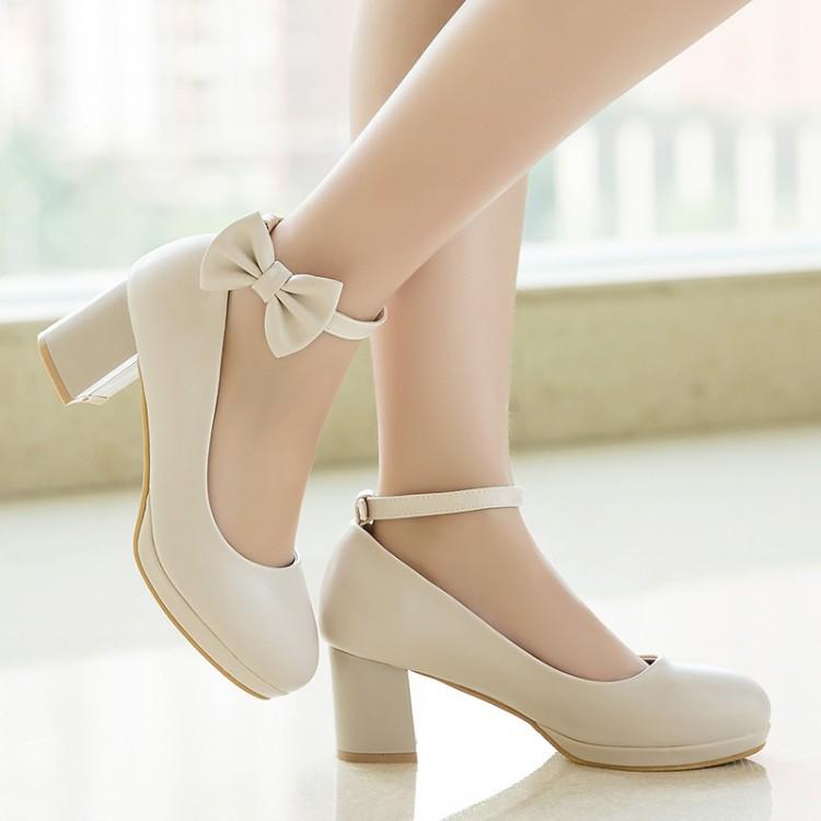 Girls Leather Shoes High Heel Shoes Sweet Bowknot Bridal Wedding Shoes Women High Heels Princess Dress Party Shoes Size 30-43