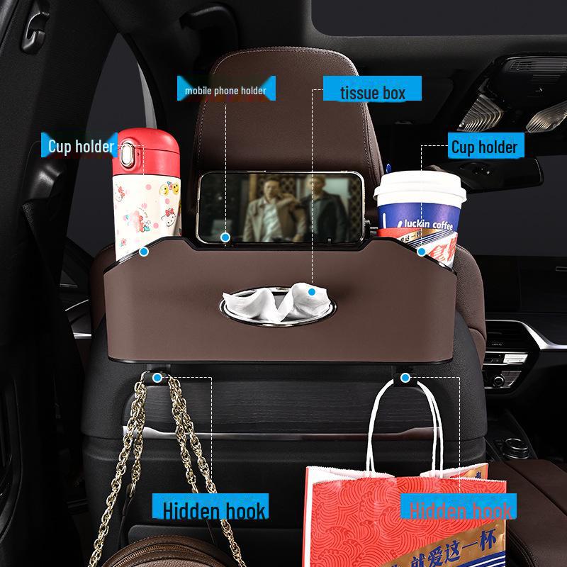 Car Seat Back Multi-Function Storage Organizer with Tissue Holder and Water Cup Holder