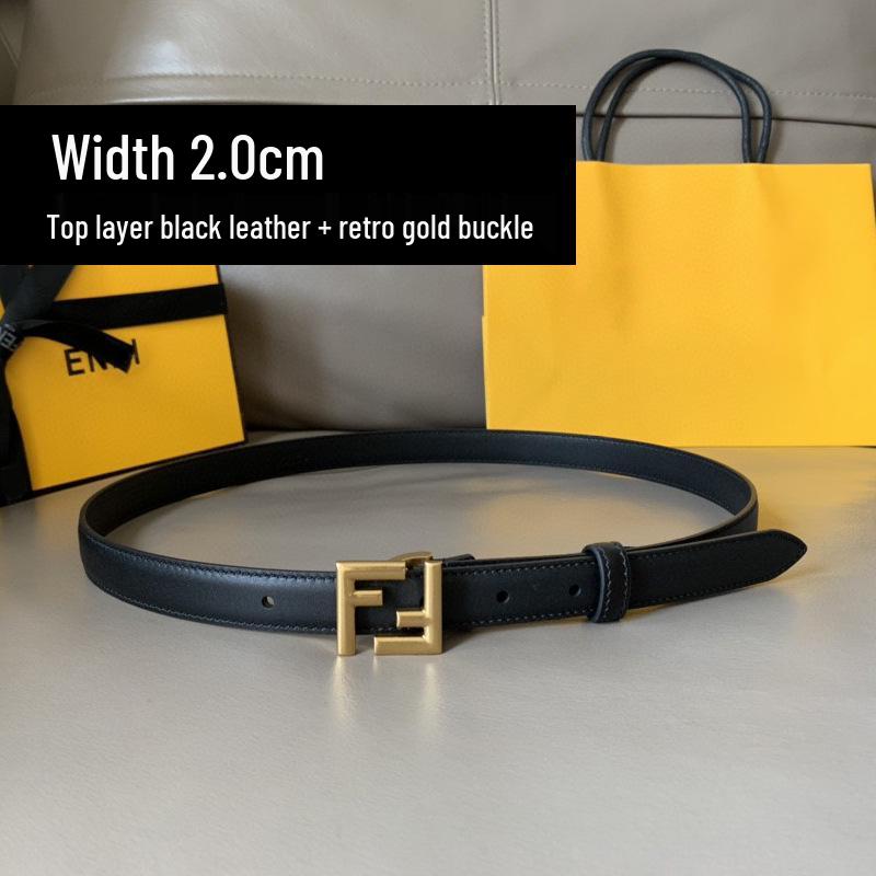 Korean Style Retro Women's Leather Belt with FF Buckle