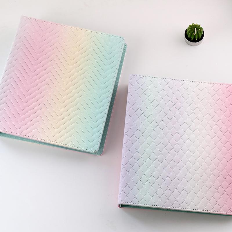 Macaron Gradient A5 Wide 3-Ring PU Leather Binder Photo Album for 3/4/6 Inch Cards, Large Capacity Loose-leaf Scrapbook