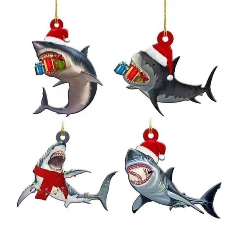 Shark Shaped Christmas Tree Hangings Decorative Pendant for Party and Vehicle Indoor Holiday Ornament Backpacks Charm