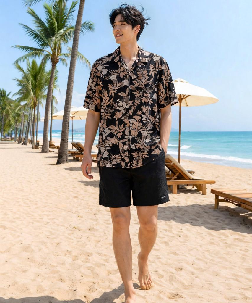 Helingbon Men'S Hawaiian Shirt Loose Fit Short Sleeve Beachwear /Nj107M