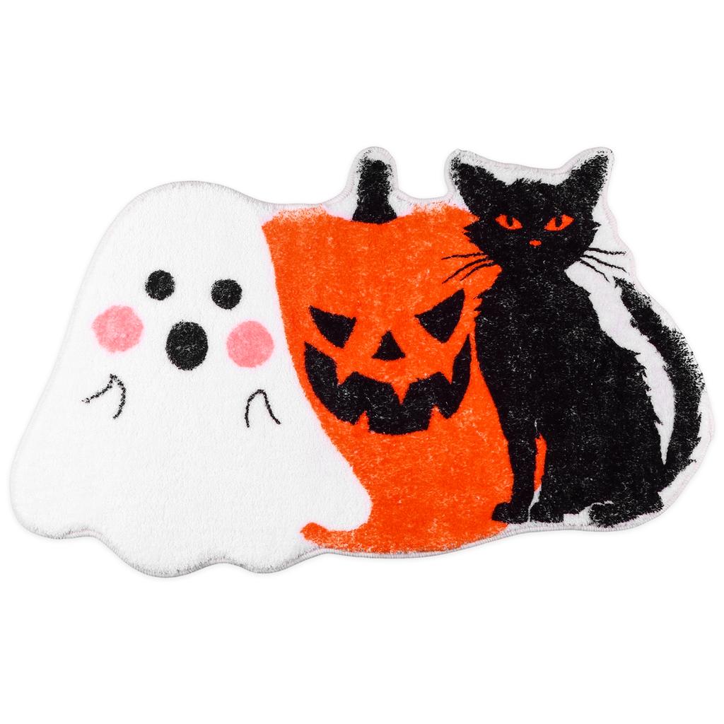 Halloween Badematte Teppich-Kürbis Schwarze Katze Geist Badematte TPR-Rücken Rutschfest Saugfähig Maschinenwaschbar Duschteppich Fußmatte