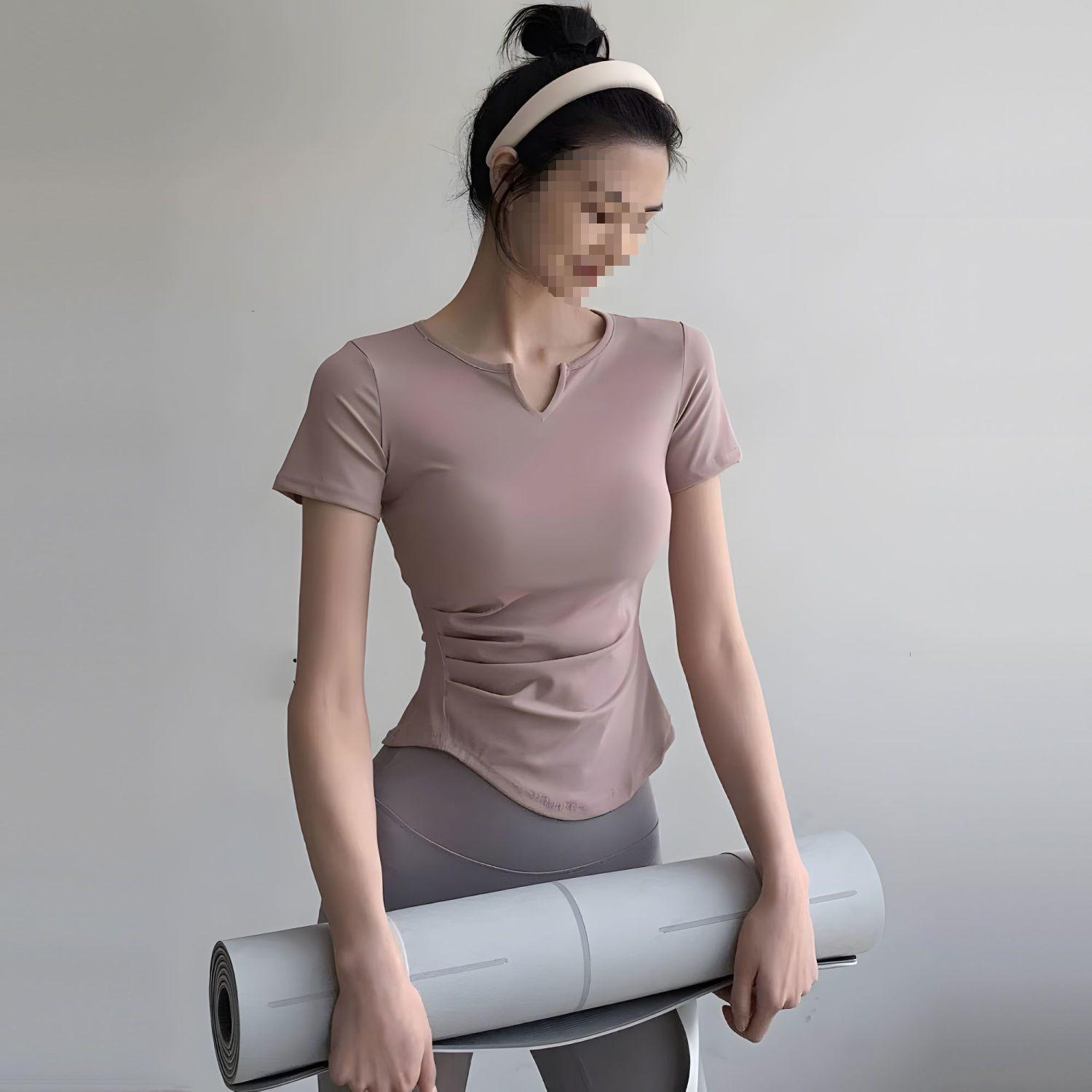 

Women s V-Neck Slim Fit Short Sleeve Yoga & Running Top - Summer Style XL рожевий