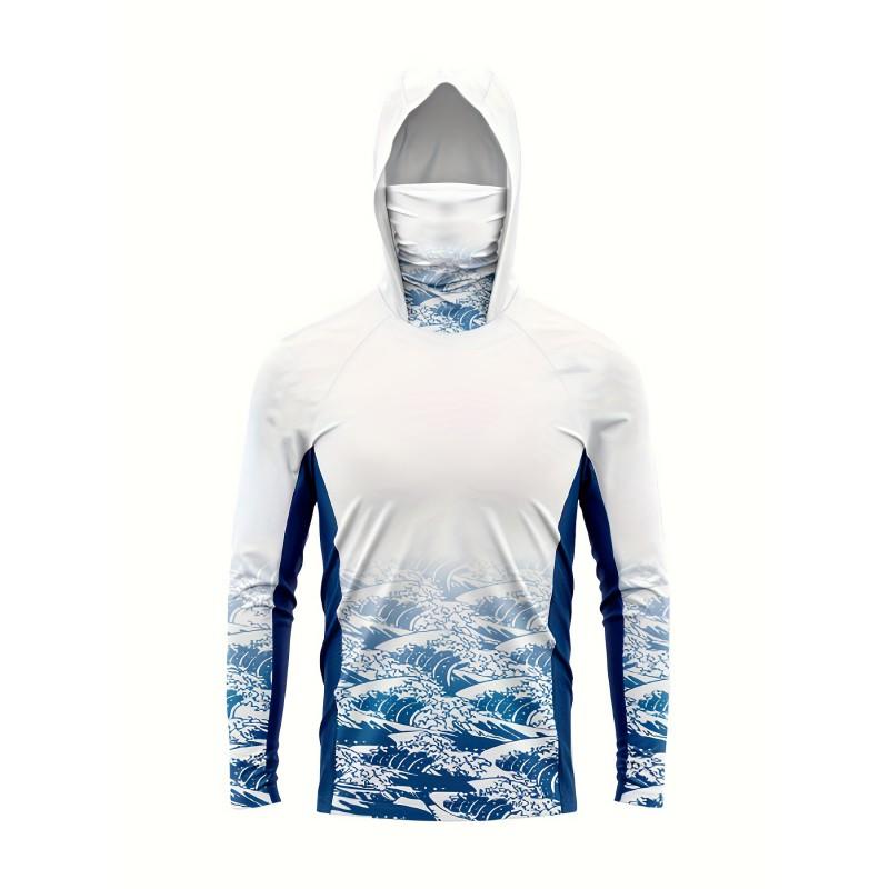 Mens Long Sleeve UV Protection Fishing Shirt With Hood Face Cover Quick Dry Breathable Outdoor Wear