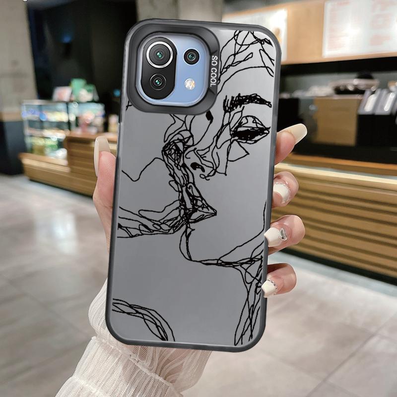 Smiling Face Case For Xiaomi Mi 11 Lite 5G NE 13T PRO 14T Redmi A5 A1 A2 9A Poco C71 Shockproof Hard Back Cover Line Art Sketch