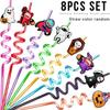 8pcs 27cm Plastic Halloween Straw Reusable Miner Plastic Spiral Drinking Straws Kids Birthday Party Decorations Juice Straws