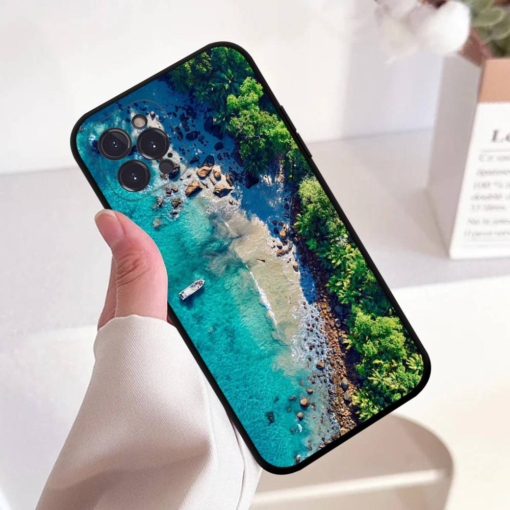 Sea Blue Sky Beach Anime Black Soft Silicone Phone Case For Iphone17 Air 16 15 14 13 12 11 Mini Pro Max Plus
