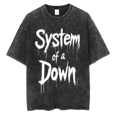 Tvättad Vintage System of A Down Grafisk T-shirt Män Gotisk Oversized T-shirt Herr 90-tal Alternativ Metal Rockband T-shirt