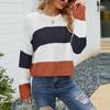 Damen-Pullover, lässig, lässig, Streifen, Kontrastfarbe, kurz, langärmelig