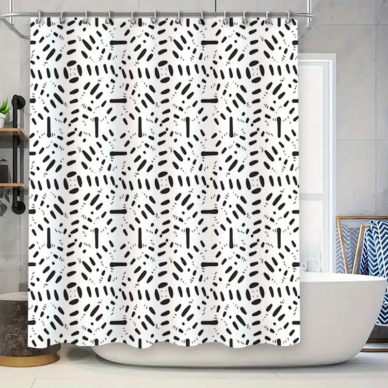 Black White Shower Curtain with Modern Geometric Pattern for Bathroom Decoration Waterproof Easy Cleaning Home Decor Item by Tau