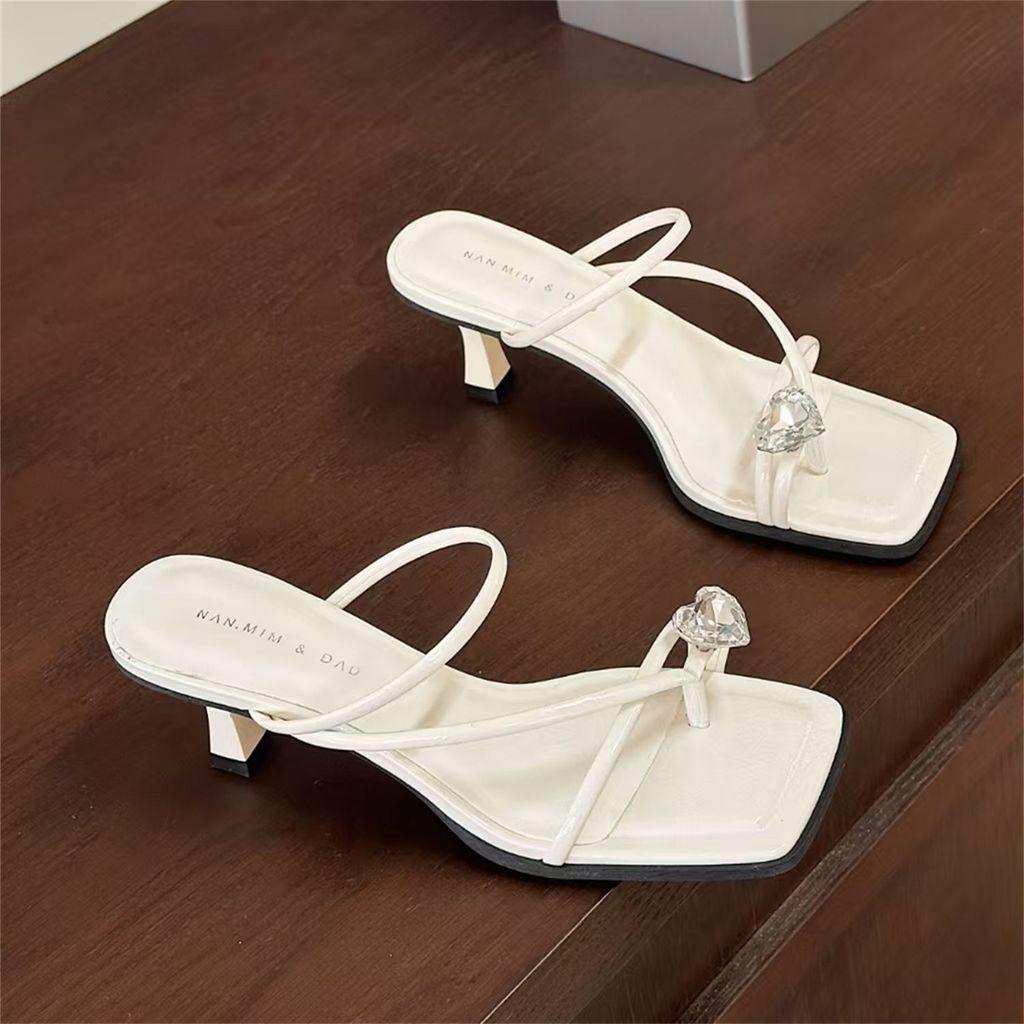 Water Diamond Style Toe Post Slide Sandals For Women Summer Fashion With Rubber Sole