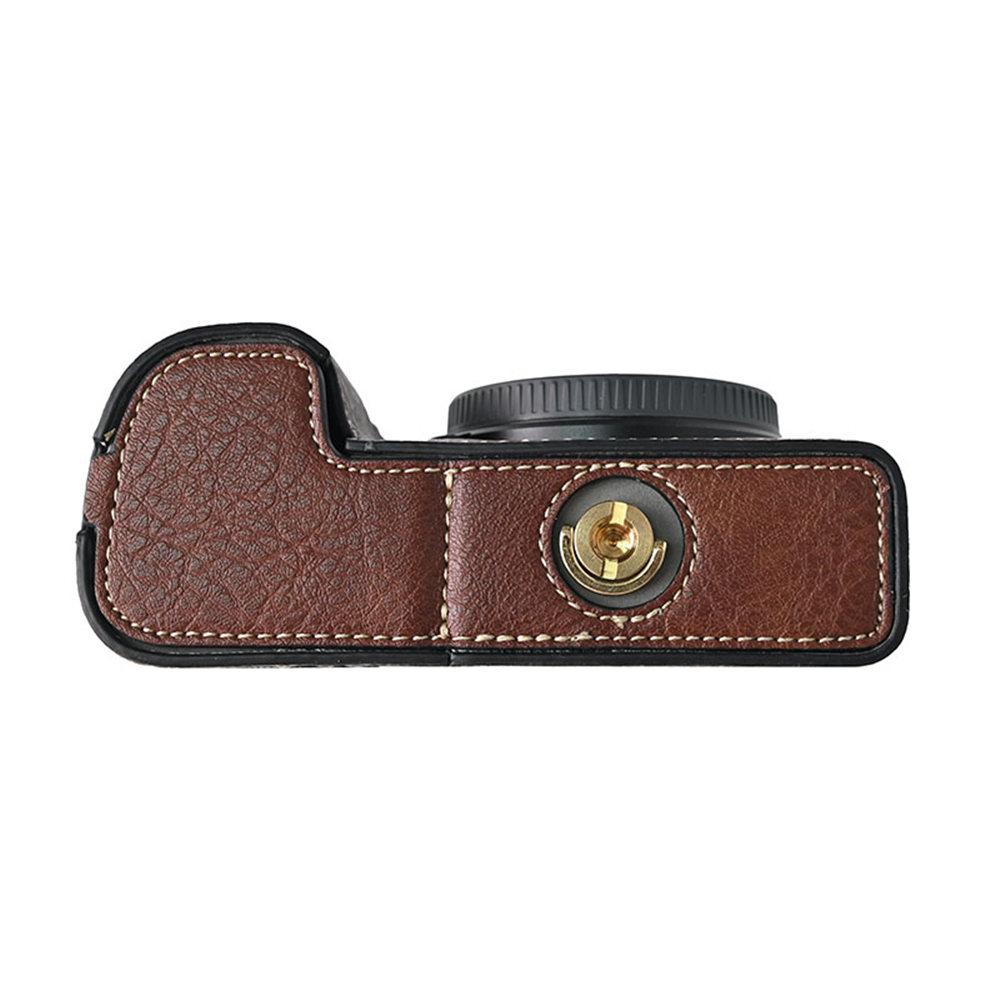 Litchi Magnetic PU Leather Camera Half Case For Sony A6300 A6400 A6000 A6100 Bottom Opening Cover