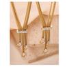 Korean Vintage U-Shaped Rhinestone Tassel Necklace Set - 18k Gold Plated Titanium Steel