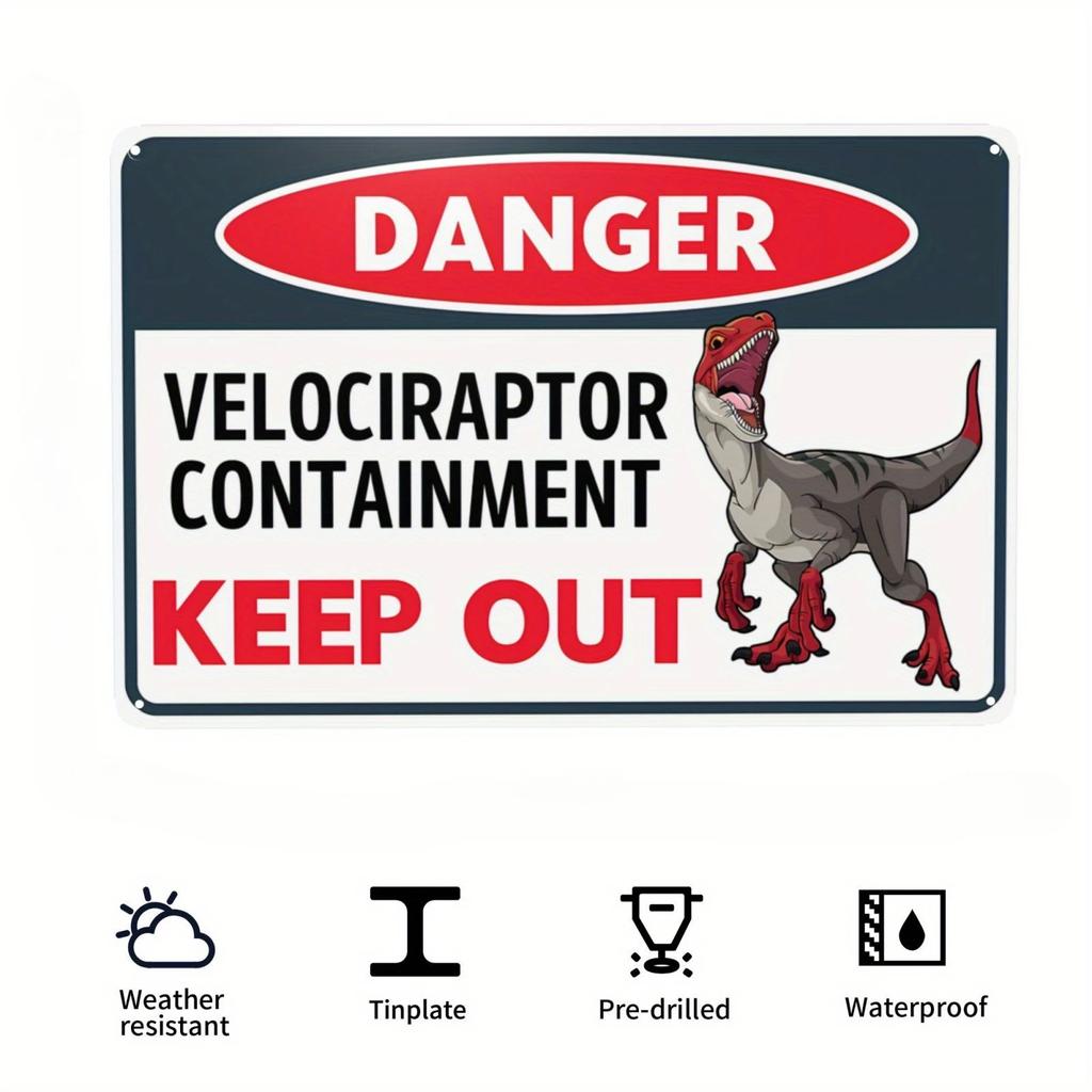 Metal Aluminum SignDanger High Voltage Electrical Shock HazardDanger Velociraptor ContainmentAluminum Sign For IndoorOutdoor