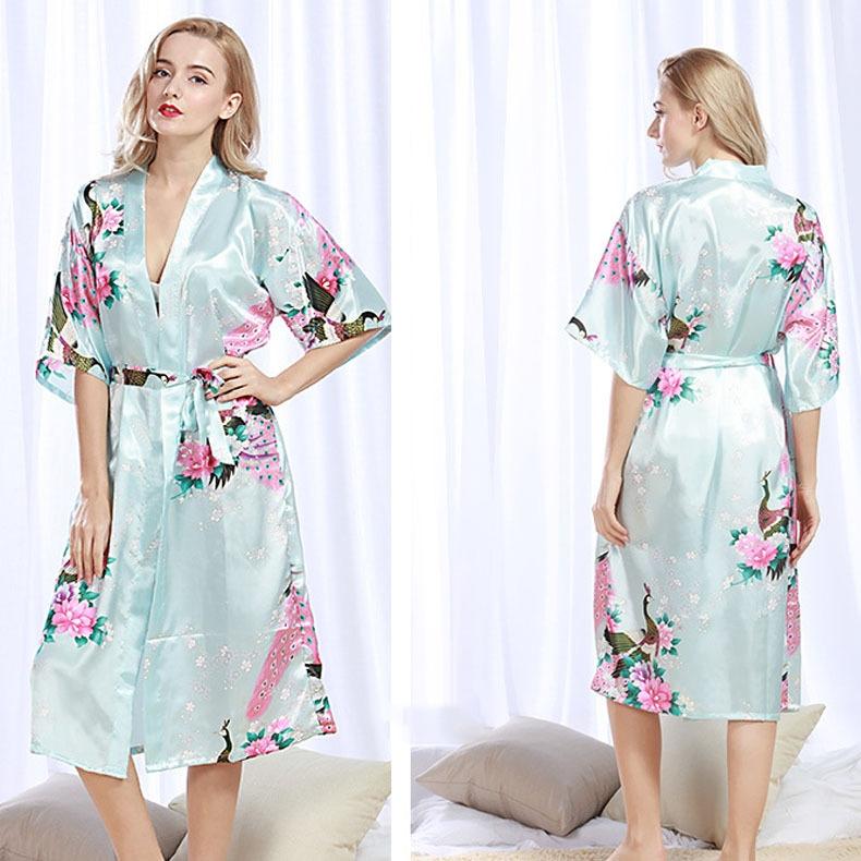 GMXIA Summer Women's Bathrobes, Wedding Bridesmaids, Silk Bathrobes, Printed Silk Pajamas, Thin Women's Home Wear Pajama