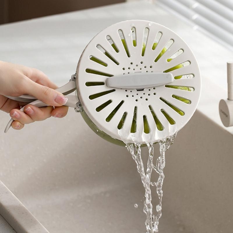 Food Grade Fruit Veggie Cleaning Basket Efficient Rotating Lid Fruit Veggie Strainer Storage Bowl For Refrigerators