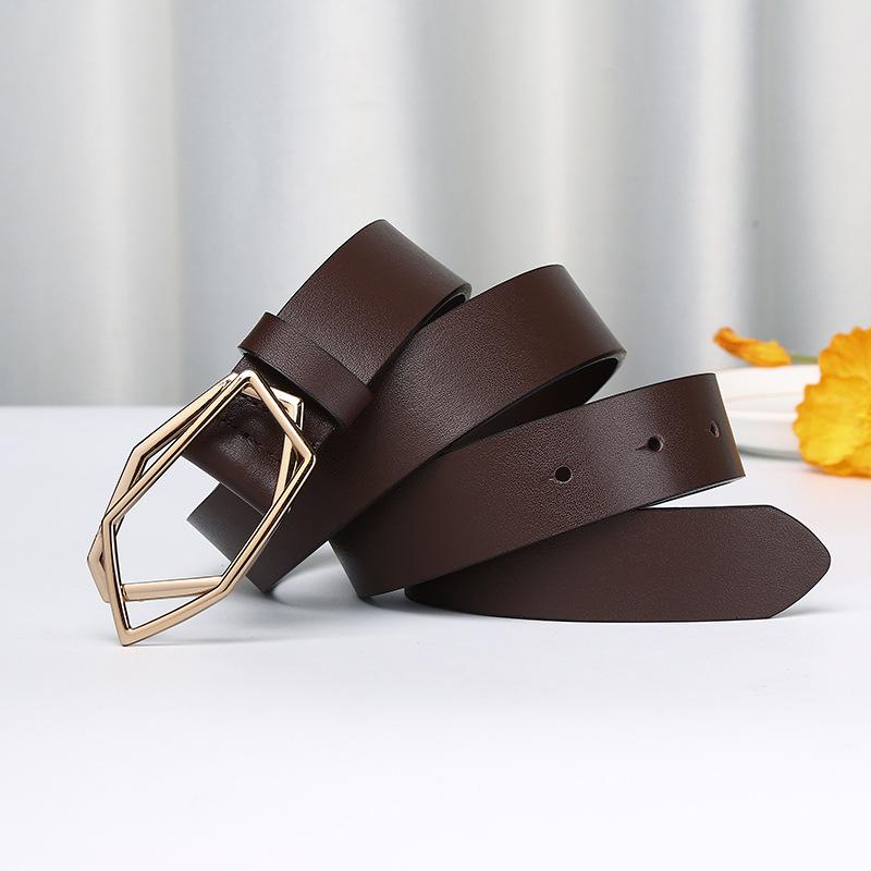 Personalized Trend Rhombus Plate Buckle First Layer Leather Belt Women'S Fashion Simple And Versatile Casual Smooth Buckle Belt Women'S
