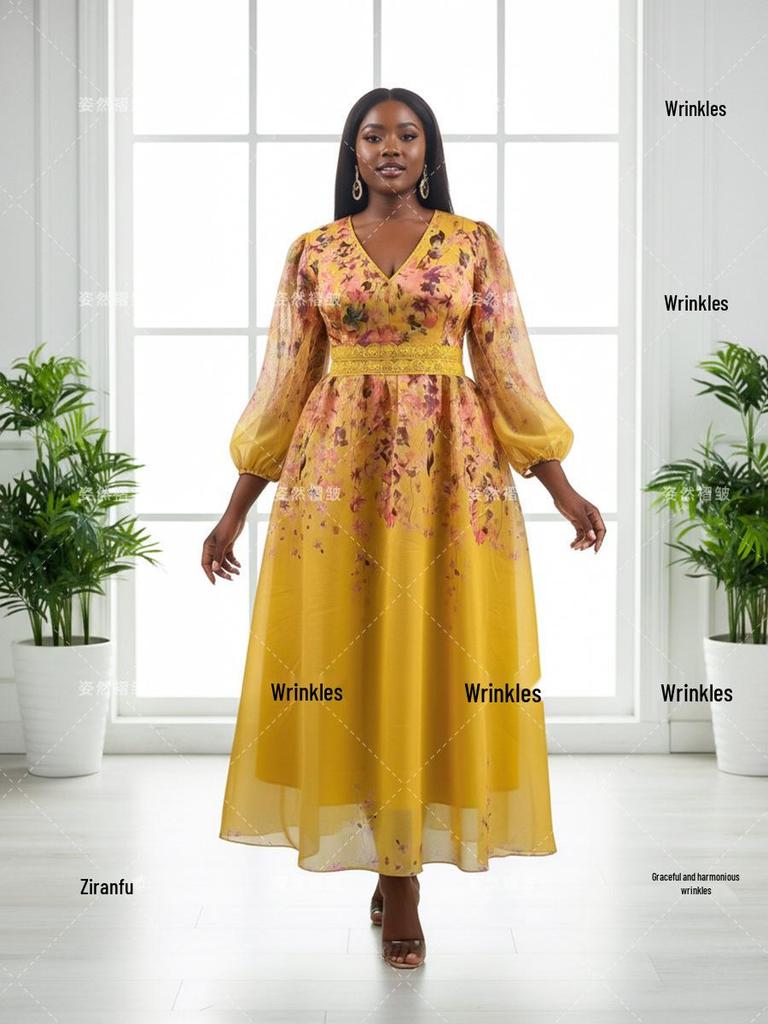 Damen Frühlingskleid mit Aufdruck in Übergröße: Schlankmachendes, Bauchbedeckendes, Elegantes Partykleid für Mütter