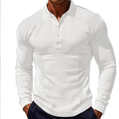 Amerikanisches Herren-T-Shirt Waffel Casual Revers Knopf Slim-Fit Langarm Poloshirt Herren