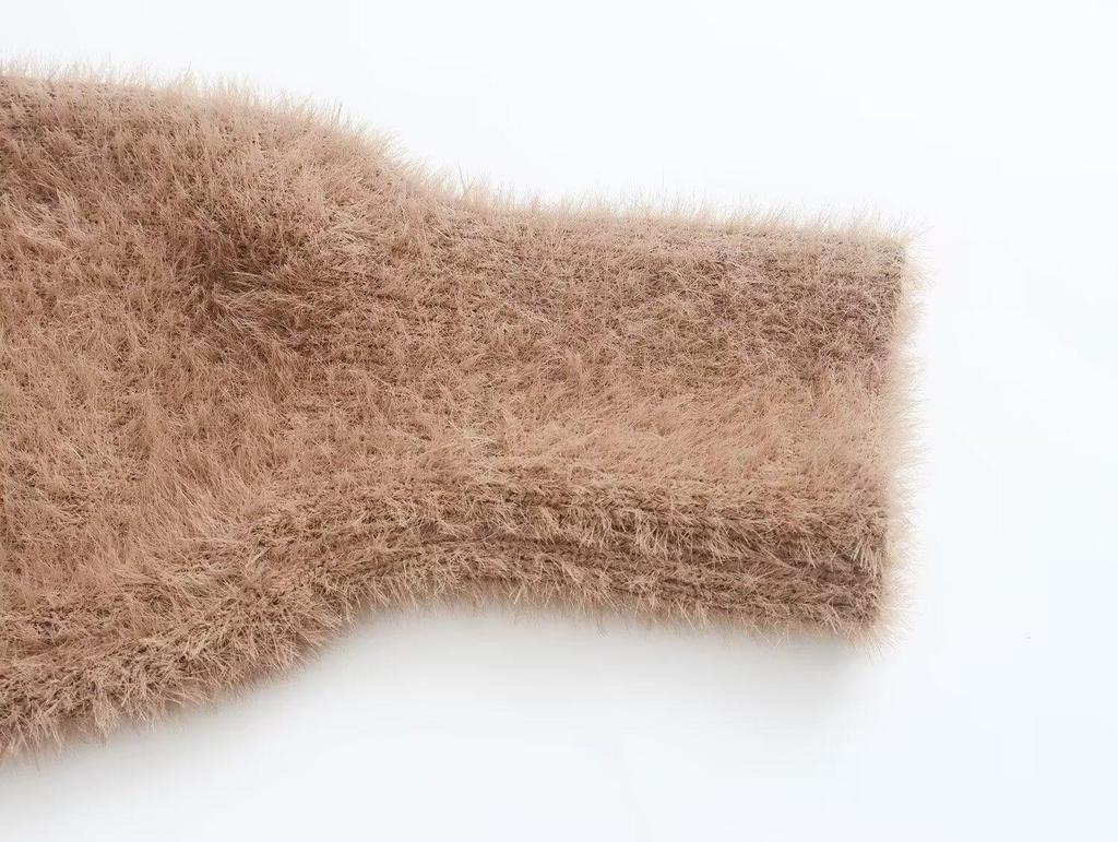 2025 Autumn Women's European & American Style Versatile Faux Mink Fur Striped Sleeve Loose Knit Cardigan