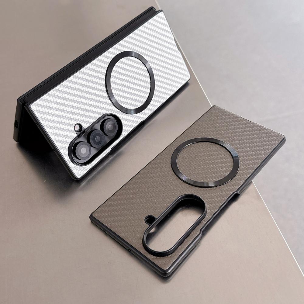 Carbon Fiber Pattern Magnetic Case For Samsung Galaxy ZFlip 7 6 5 4 Z Fold 7 6 5 Wireless Charging Protective Phone Cover