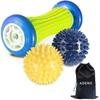 Foot Massage Roller Ball for Plantar Fasciitis - 1 Feet Roller and 2 Spiky Massage Balls Set ; Foot Arch Pain Relief; Deep Trigger Point Therapy;