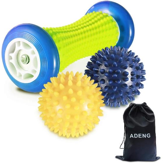 Foot Massage Roller Ball for Plantar Fasciitis - 1 Feet Roller and 2 Spiky Massage Balls Set ; Foot Arch Pain Relief; Deep Trigger Point Therapy;