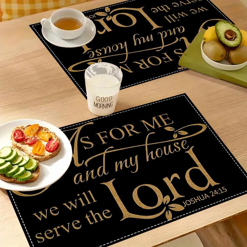 [Linen Placemats] 4-Pack Linen Placemats, 12x18 Inch, Woven Rectangular Table Mats, Machine Washable, Floral Pattern, Christian Home & Kitchen Decor