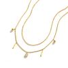 Trendy Stainless Steel Zircon Double-Layer Necklace, Gold Plated Beads Chain Charm Necklace, Luxury Delicate Jewelry for Women