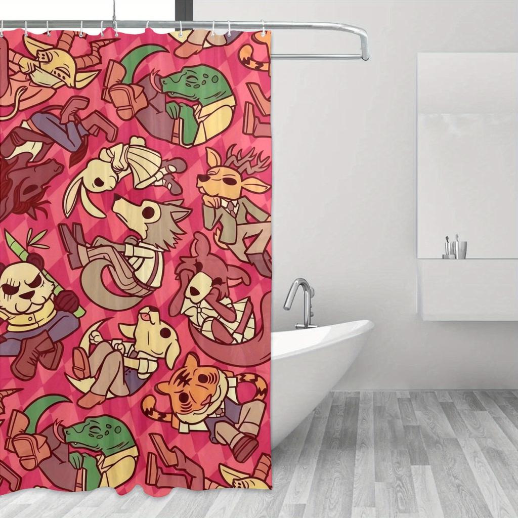 Beastars Cartoon Anime Shower Curtain with Vibrant Animal Designs - Durable Polyester, Machine Washable, Easy Hang Grommets
