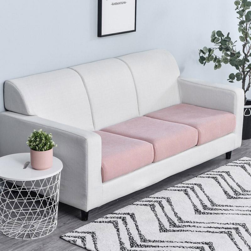 Sofa Seat Cushion Cover Elastic Solid Color Pets Kids Furniture Protector Polar Fleece Stretch Washable Removable Slipcover
