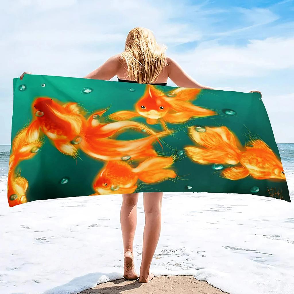 Vibrant Goldfish Bath Towel - Ocean Life Design, Soft Absorbent, Perfect for Summer Relaxation, Adds Color to Your Beach Days