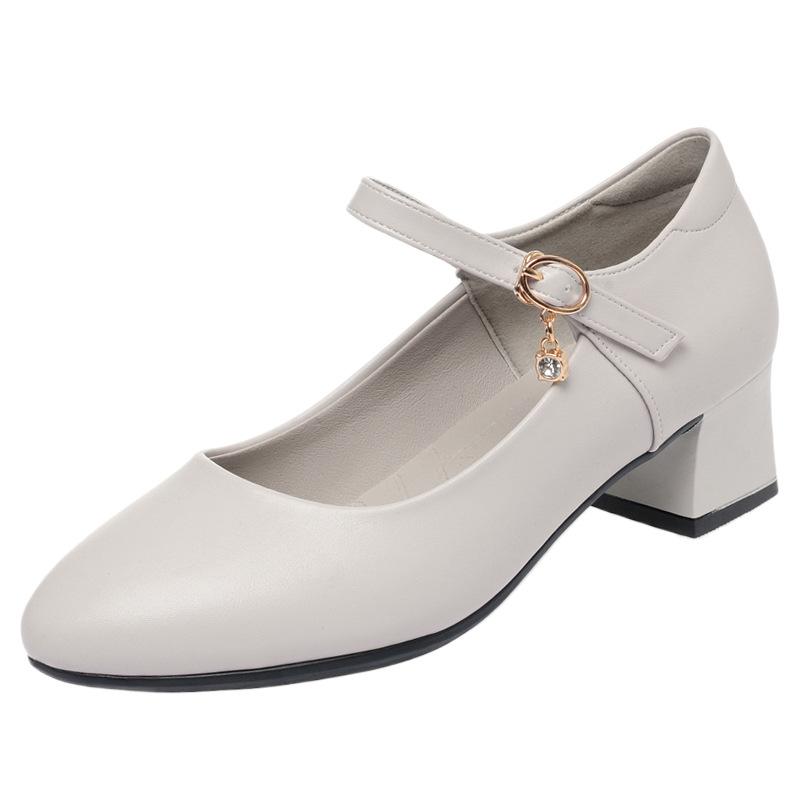 One-word buckle work shoes women's white leather shoes nurse professional single shoes soft sole comfortable women's shoes are not tired