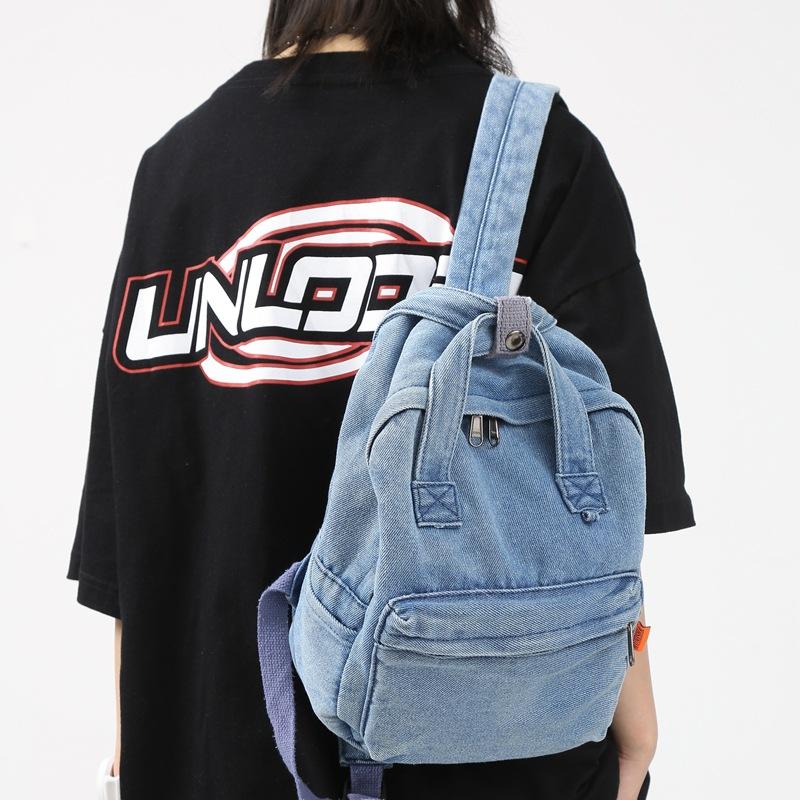 

Denim Women Backpack Small Casual School Bag for Teenage Girls Female Shoulder Bag Designer Backpack Cowboy tote blue mochila 24x30x12cm світло-синій колір