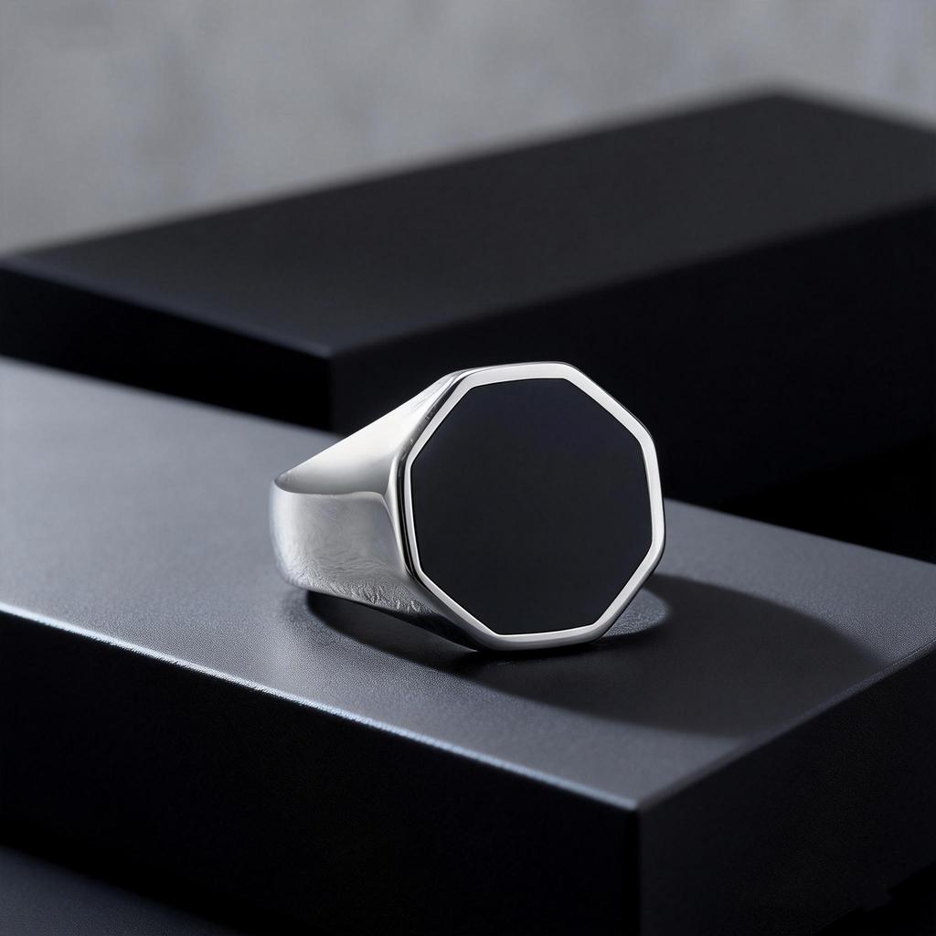 Stylish Punk Geometric Hexagon Stainless Steel Smooth Signet Ring Fashion Minimalist Jewelry for Men Him Gifts