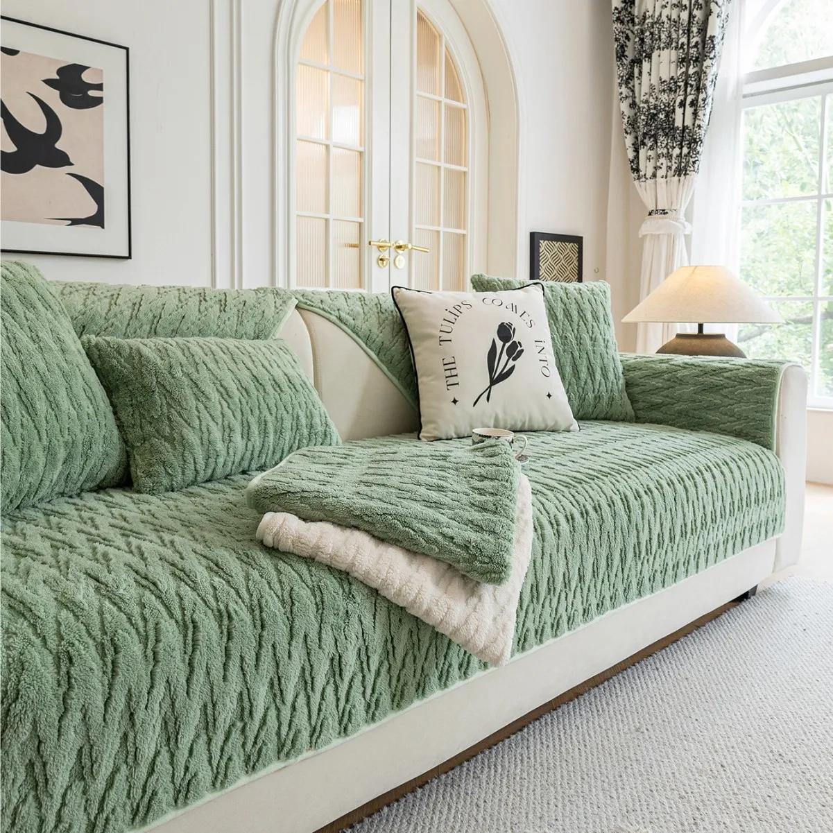 

Подушка для дивана из хлопкового бархата, универсальная нескользящая подушка Four Seasons, чехол для дивана Advanced Sense, полотенце для дивана 70x90cm зелёный