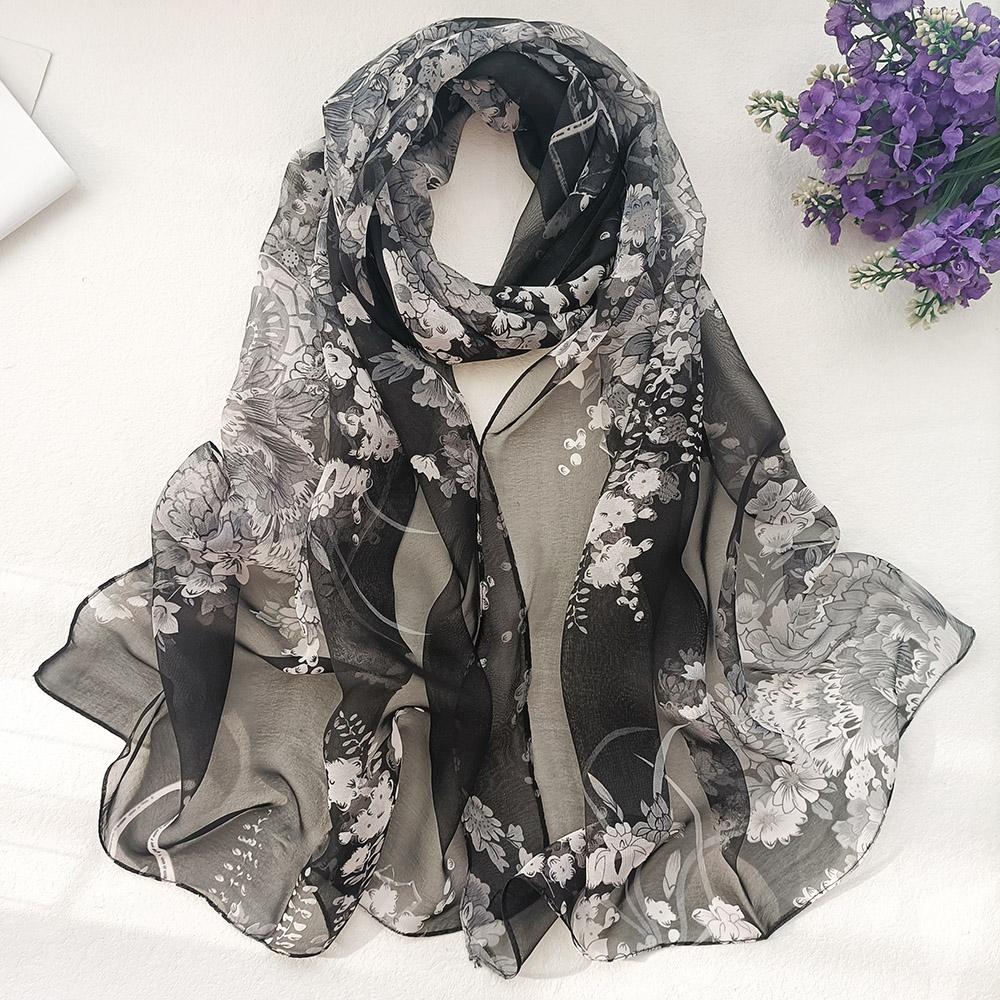 

Women Foulard Elegant Chiffon Georgette Scarf Plum Bossom Summer Bandana Travel Sunscreen Thin Breathable