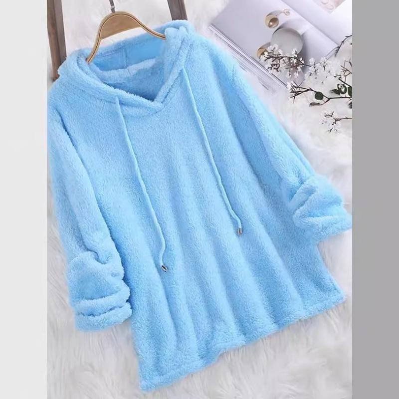 Autumn and Winter Solid Color Long-sleeved Hooded Plush Double-sided Fleece Sweater Pajamas Women