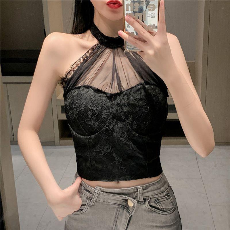 Sexy Lace Halter Top Women's Anti Glare Vest Chest Cushion Base Strapless Bra Outerwear Top