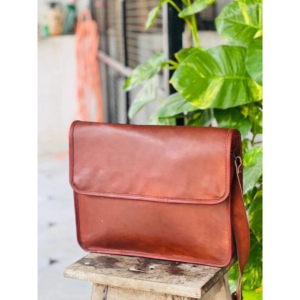 Pánská kozí kůže Messenger Real Satchel Bag Originální Laptop Hnědá Aktovka Novinka