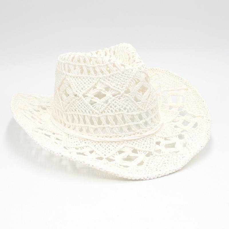 Spring Summer New Hollowed Out Denim Hat Hand Woven Straw Hat Breathable Cool Upturned Edge Top Hat For Women Camping Vacation