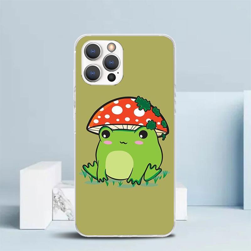 Cottagecore Frog Mushroom Kawaii Phone Case For IPhone 16 17 Air 16E 15 14 Plus 13 Mini 12 11 Pro Max 7 8 + SE 2020 Soft TPU Bac