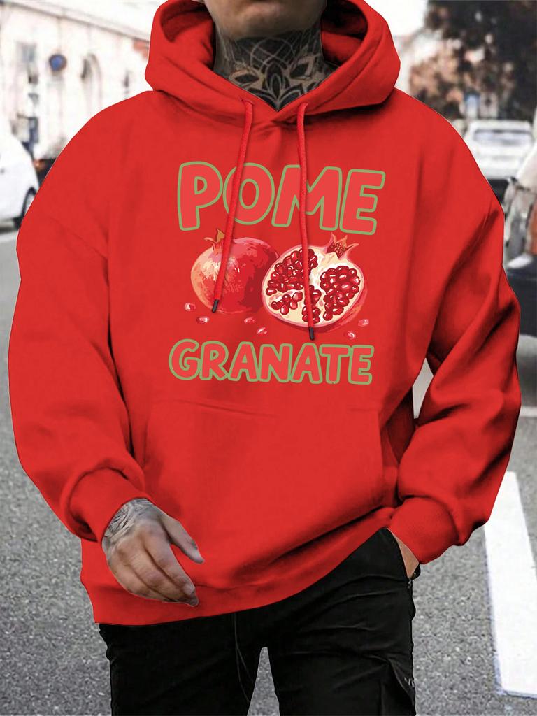 Pome Granate Fresh Fruit Printing Men Hoodies Hip Hop Loose Man Hoody Autumn Fleece Streetwear Casual Pocket Male Clothing