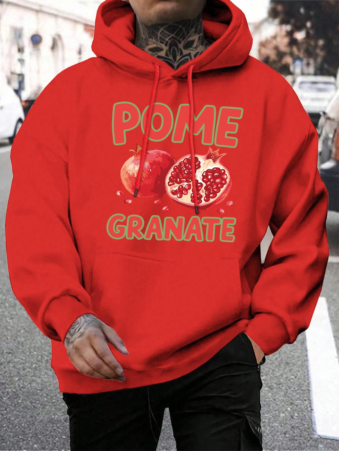 Pome Granate Fresh Fruit Printing Men Hoodies Hip Hop Loose Man Hoody Autumn Fleece Streetwear Casual Pocket Male Clothing S