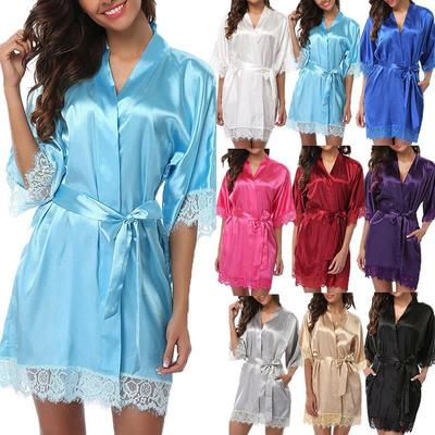 Damen-Sommer-Sexy-Nachthemd, schlichte Seiden-Satin-Roben, Braut, Hochzeit, Brautjungfer, Brautkleid, Bademantel