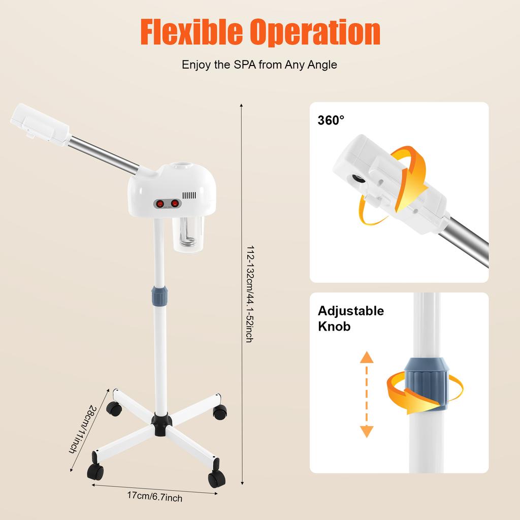 Hot Ozone Face Steamer on Wheels for Facial, Professional Skin Care Equipment for Salon Beauty Mist Face Steamer for Skin Care