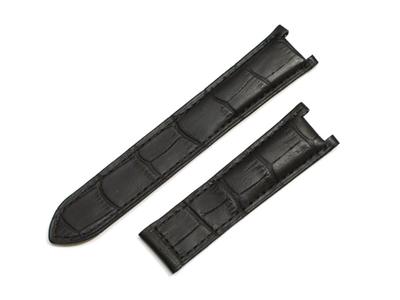 King Watch Parts Compatible with Cartier Pasha Aftermarket Embossed Crocodile Leather 20mm [Import Original] - D-Buckle - Strap, Black,