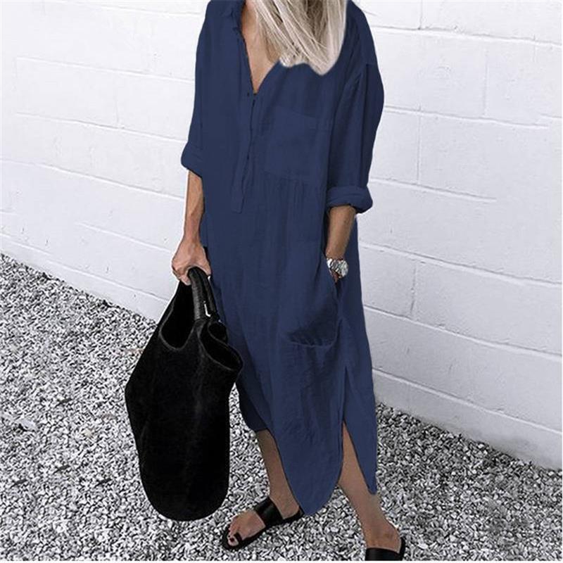 Explosive Summer And Autumn Elegant Solid Color Slit Dress, Simple Nail Buckle Long Lining Dress, Women's Clothing